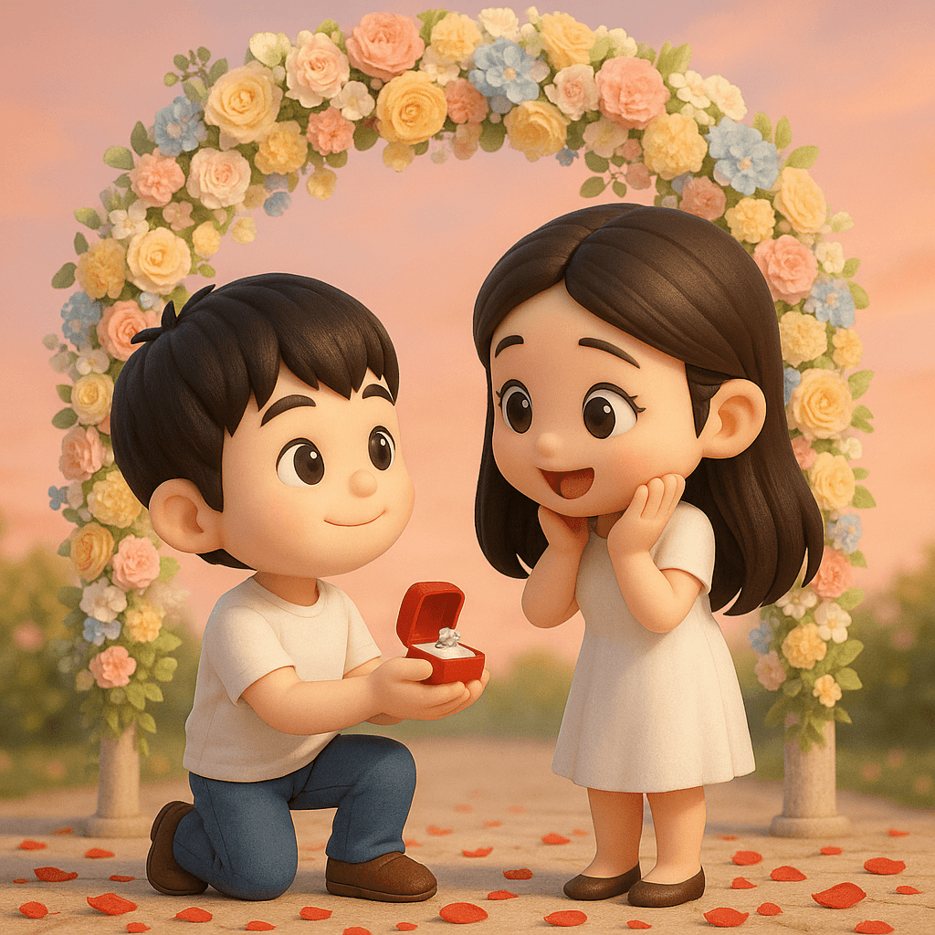 AI photo prompt – 3D Chibi Proposal Scene output image