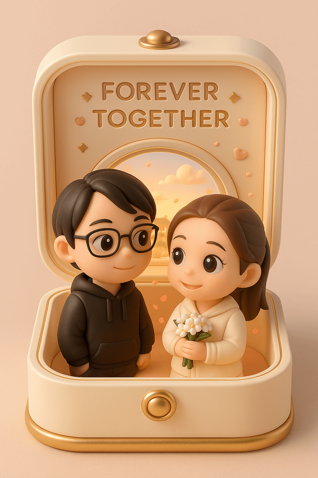 AI photo prompt – 3D Couple Jewelry Box Figurine output image