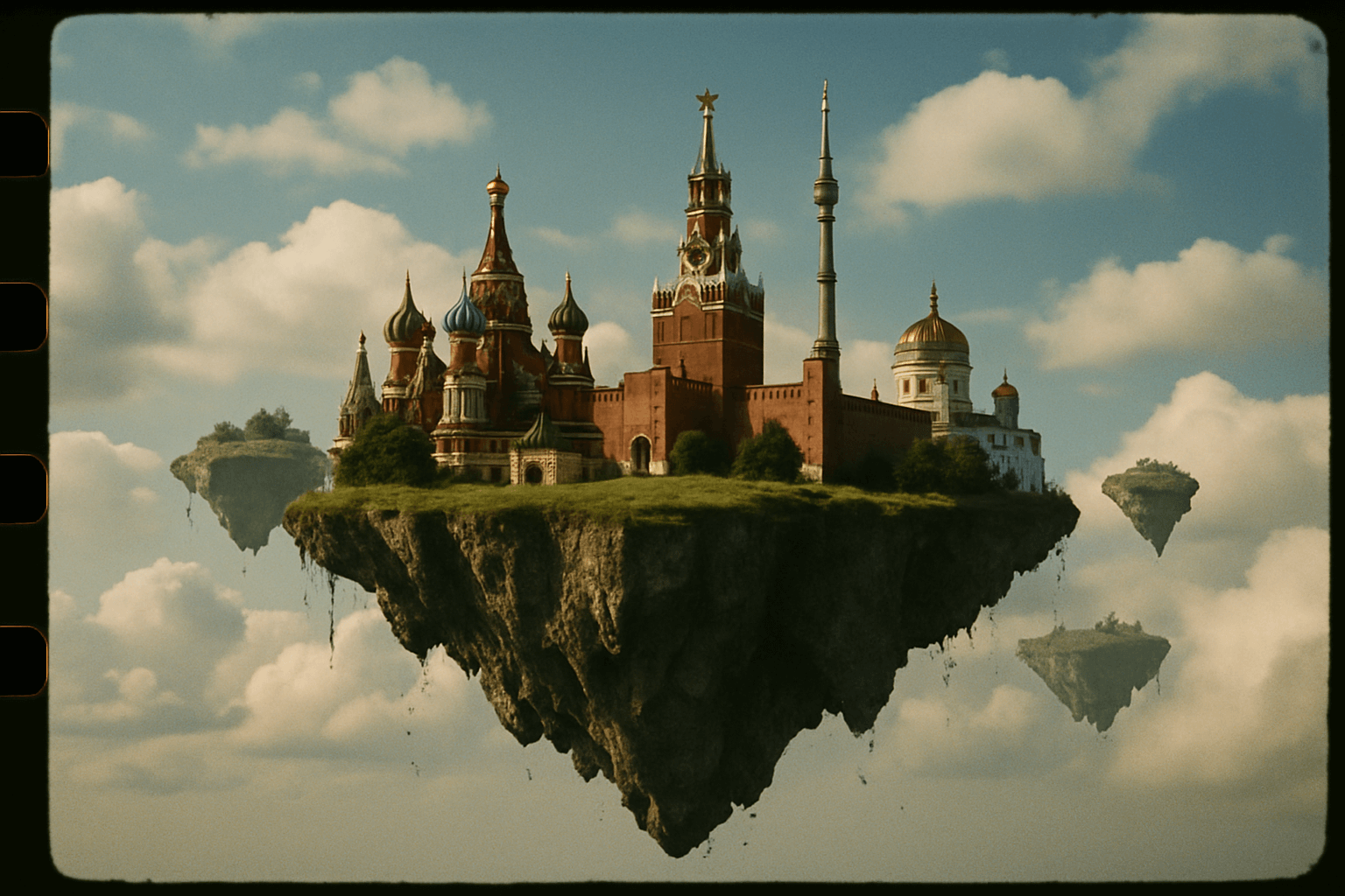 AI photo prompt – 35mm Film Style Flying Island output image