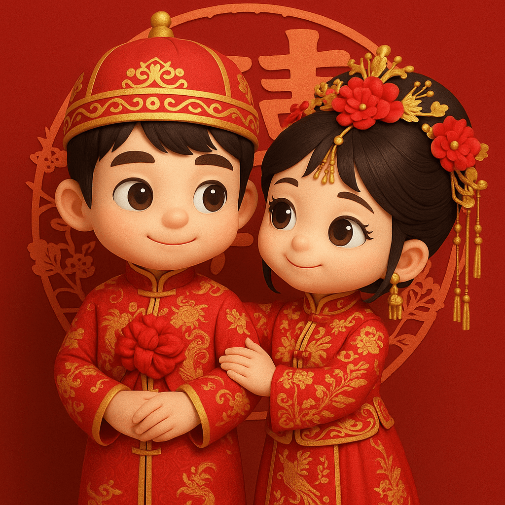 AI photo prompt – 3D Chibi Chinese Wedding Scene output image