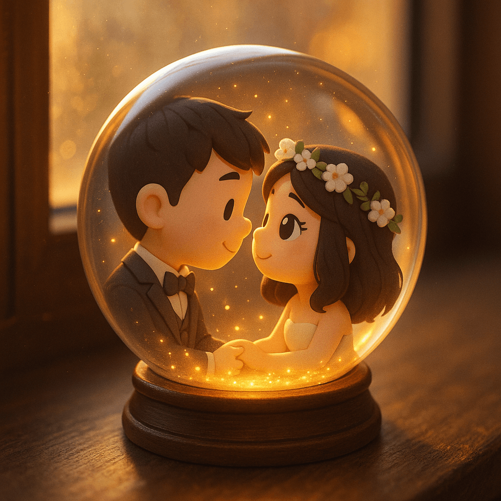 AI photo prompt – 3D Q-version Couple Snow Globe output image