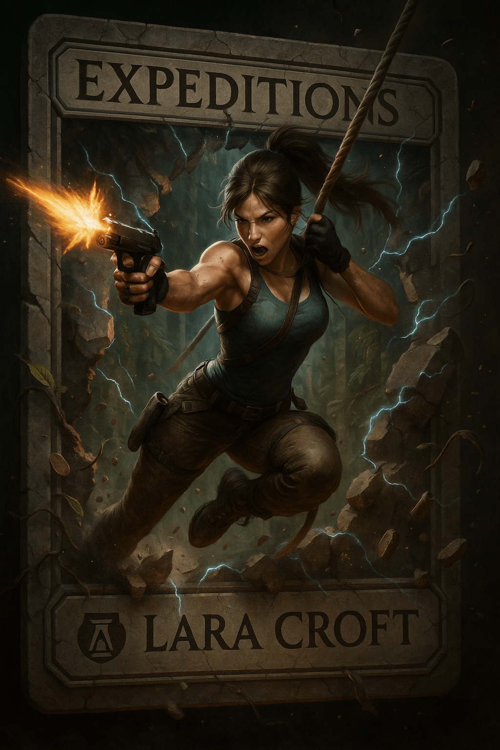 AI photo prompt – Physical Destruction Effect Card (Lara Croft) output image