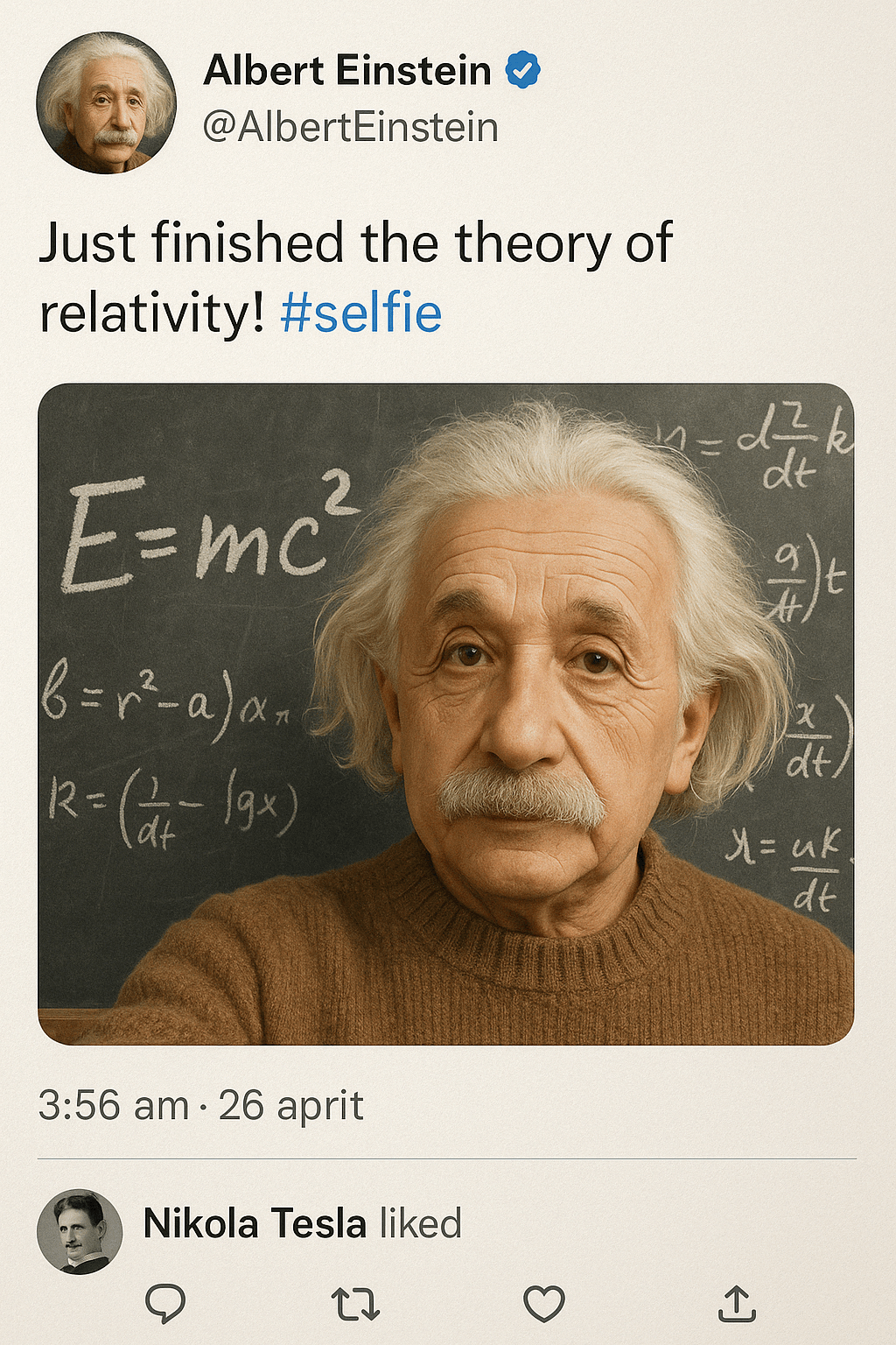 AI photo prompt – Fake Tweet Screenshot (Einstein) output image