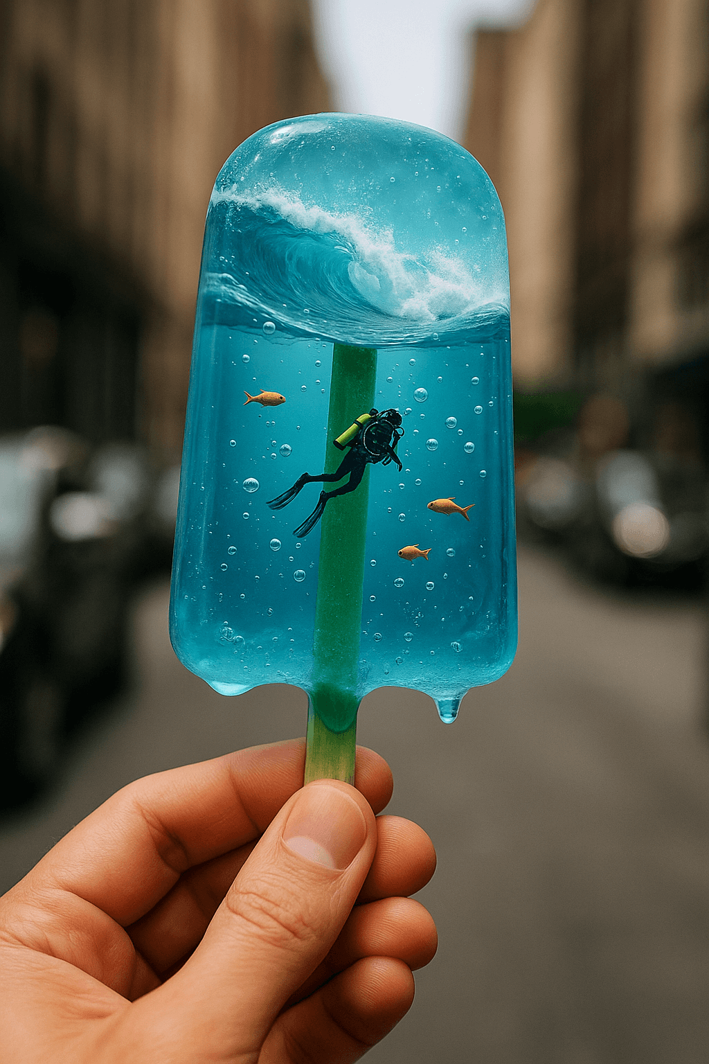 AI photo prompt – Surreal Underwater Scene Popsicle output image