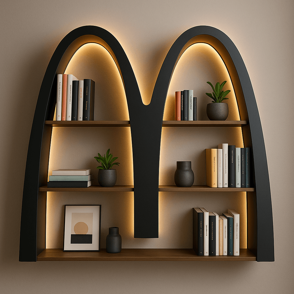 AI photo prompt – Creative Logo Shaped Bookshelf output image