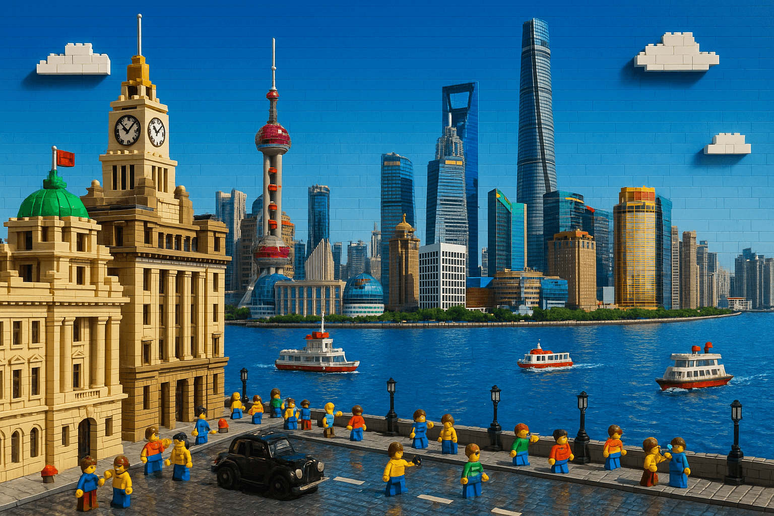 AI photo prompt – Lego Cityscape (Shanghai Bund) output image