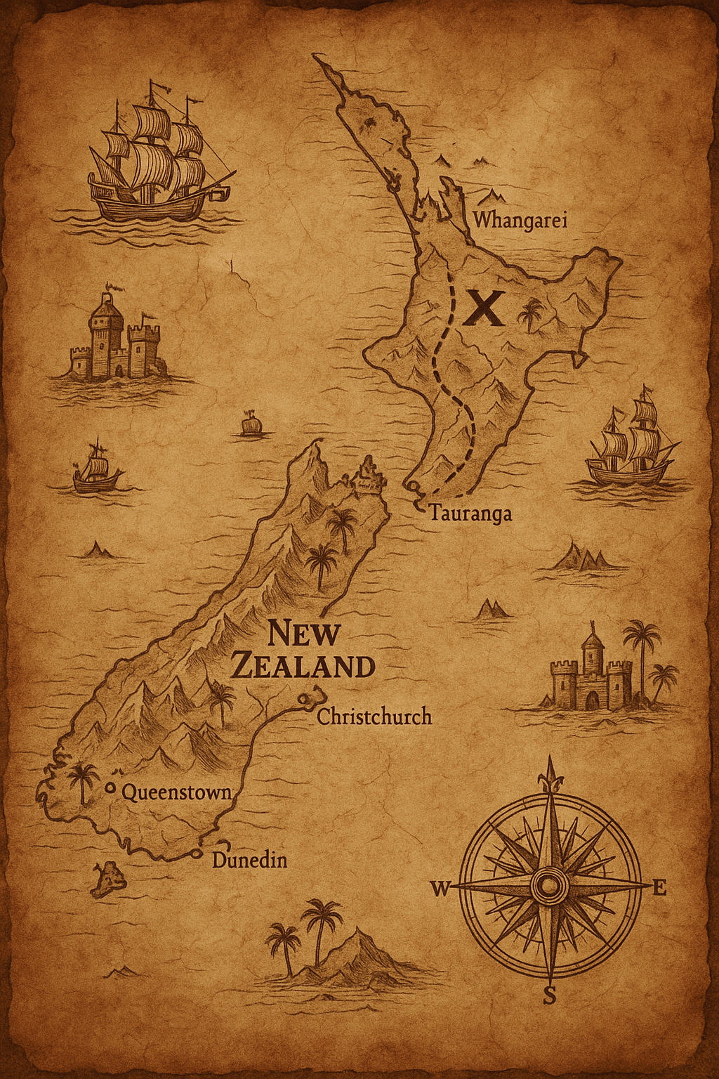 AI photo prompt – Google Maps to Ancient Treasure Map output image