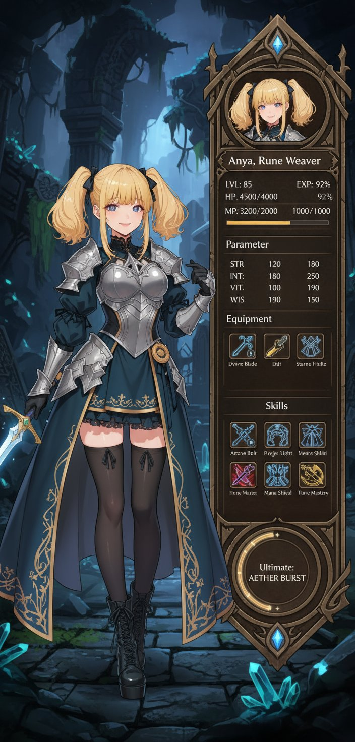 AI photo prompt – RPG Character Status UI output image