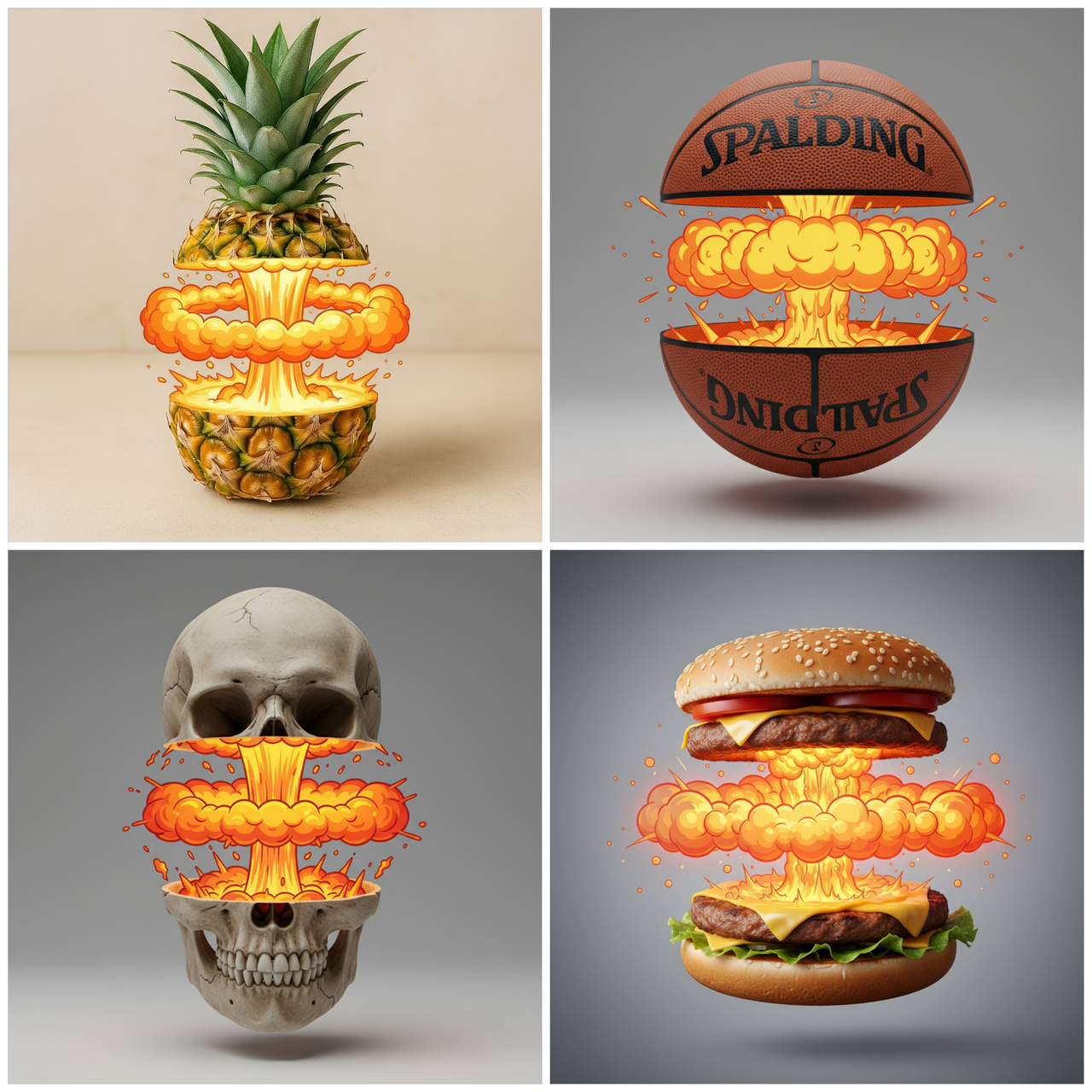 Sliced object with cartoon explosion effect between the halves